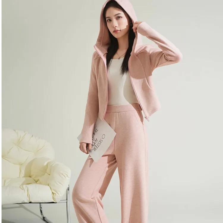 2025秋冬羊毛蚕丝新款连帽时尚套装女显瘦运动休闲两件套Y8802