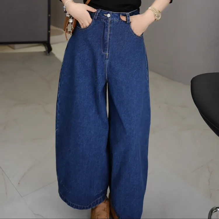 2025早秋复古水洗正腰高腰弯刀宽松休闲牛仔裤LK2505249