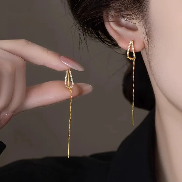 铜合金耳饰 小众设计高级感几何水滴耳线女时尚耳饰2025新款爆款
