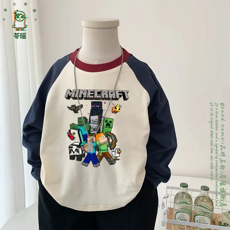 ins潮牌儿童纯棉长袖T恤春秋季我的世界男童中大童薄款内搭打底衫