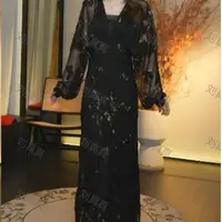 【刘真真艺术画家】Z298 法式高品夏季印花休闲风长袖蕾丝连衣裙QC