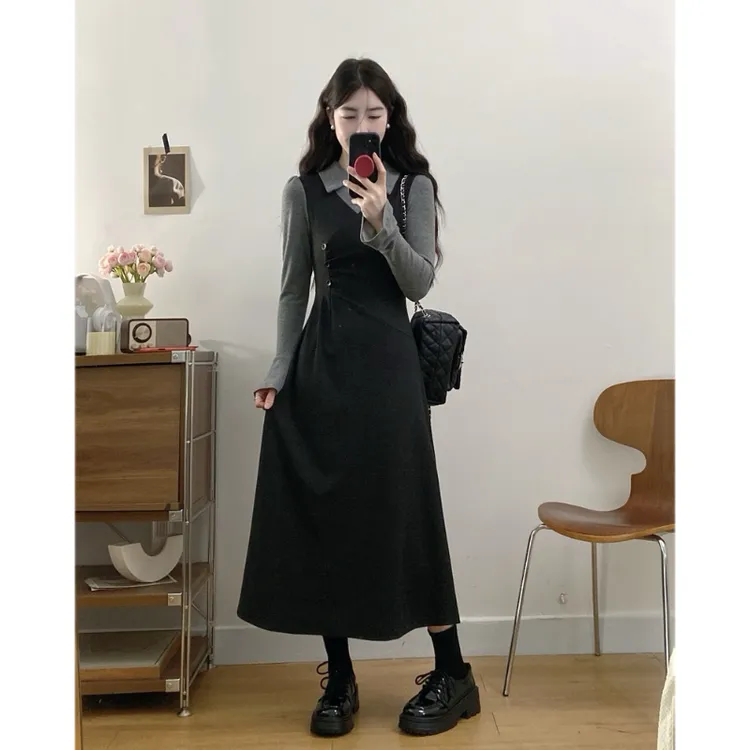 大码法式复古针织连衣裙高级感2025早春新款收腰显瘦法式长裙子