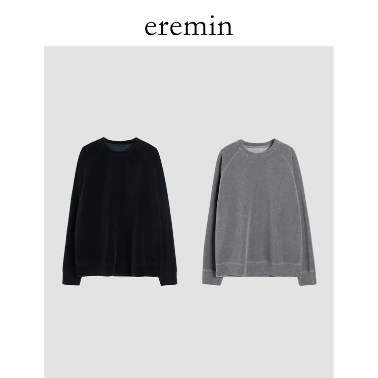 DE Mincollection丝绒卫衣/天鹅绒丝绒落肩袖休闲圆领卫衣56102