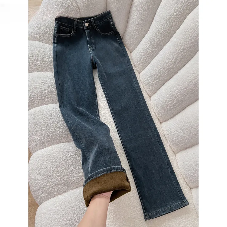 加绒窄版直筒牛仔裤女2025新款秋冬季小个子高腰窄版显瘦烟管裤子