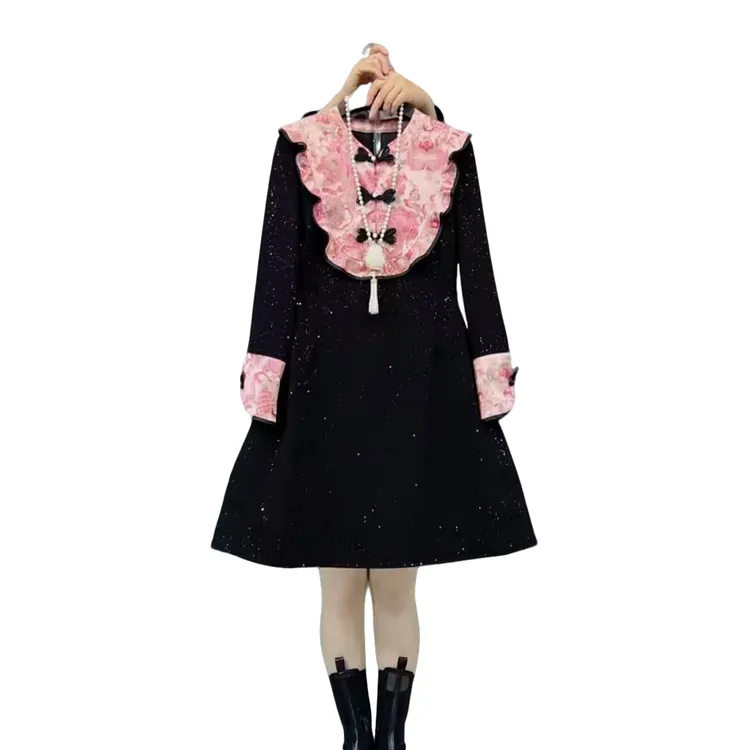 大维罗依HX欧货国风盘扣木耳边洋气显瘦连衣裙