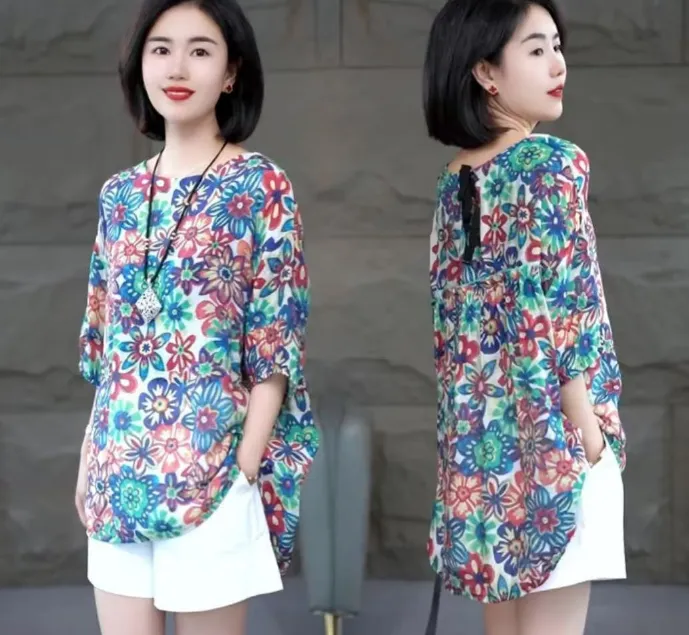 2025春季新款时尚女装网红气质修身百搭洋气上衣印花A