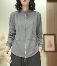 德绒拉链保暖纯色立领长袖百搭女士休闲打低1300