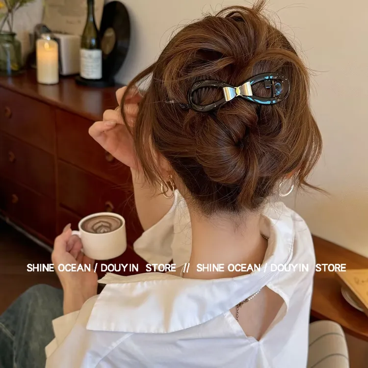 双海精致韩版金标蝴蝶结扭扭夹高级感气质时尚优雅复古简约搭发夹