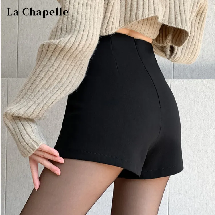 拉夏贝尔黑色西装打底短裤女冬季外穿小个子高腰百搭a字辣妹热裤