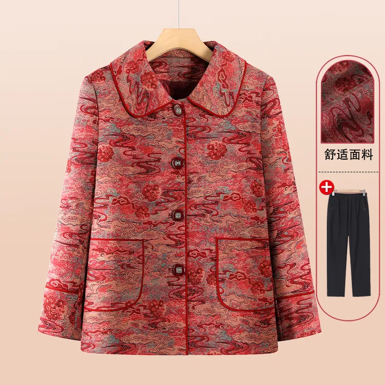 老年人秋装女奶奶外套长袖老太太老人衣服中老年妈妈春秋上衣翻领
