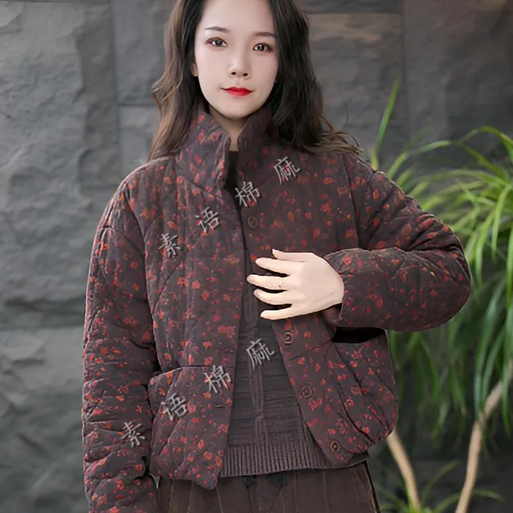 JJ【立领小碎花棉衣】厚款水洗短款保暖棉服上衣复古小棉衣文艺棉袄