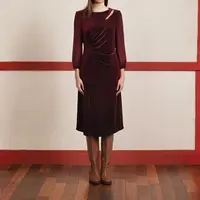 Q1083拉链常规款圆领长裙A字裙连衣裙秋冬复古婚宴中长款D7