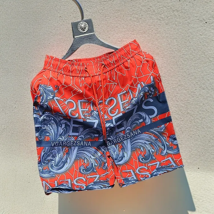 DRNL轻奢潮牌休闲沙滩短裤男士夏季薄速干修身印花欧货五分中裤