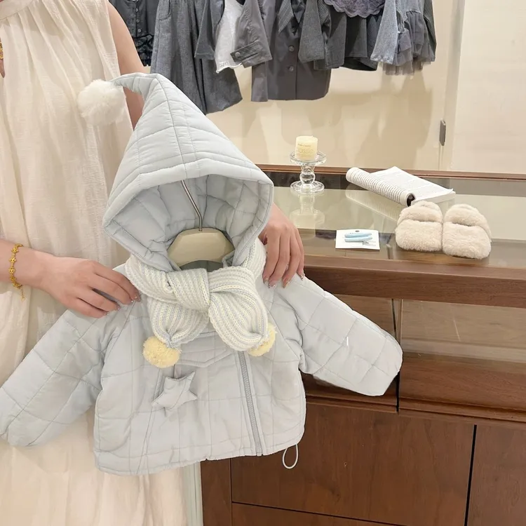 蓝精灵！宝宝加绒外套冬连帽夹棉上衣加厚棉衣女童棉袄
