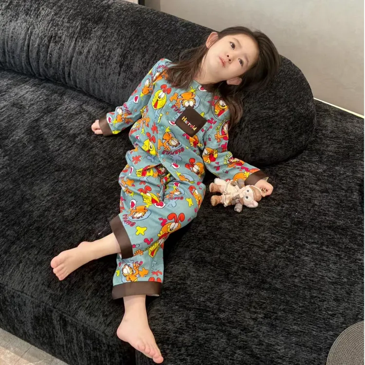 壹妈童装女童早秋新款睡衣套装洋气儿童可爱卡通加菲猫长袖家居服