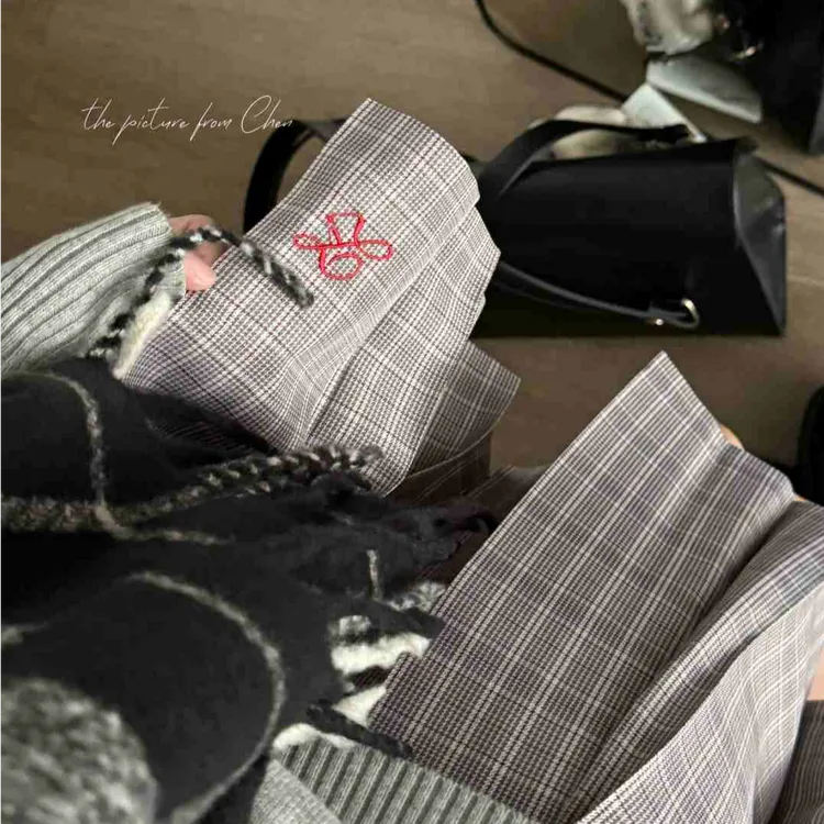 【千绪】梨谱熊原创格裙正版学院风jk制服长裙千鸟格校供感半身裙