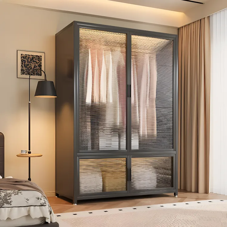 简易衣柜卧室家用钢制组装柜子出租房用落地金属大容量衣服收纳柜