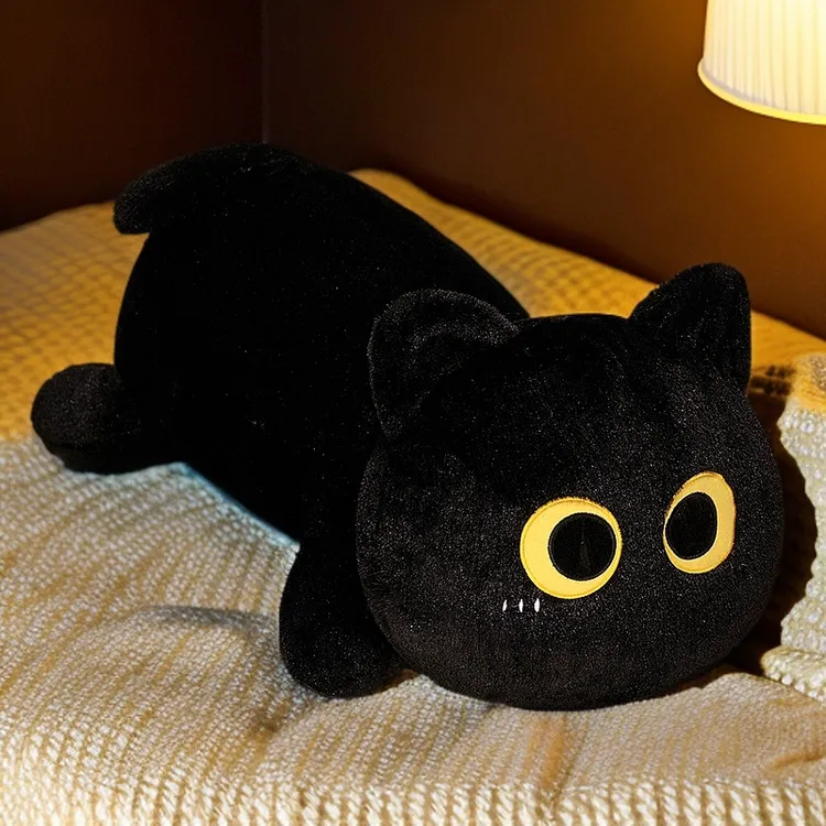 可爱趴姿黑猫猫咪玩偶抱枕男女生睡觉毛绒玩具儿童抱着睡公仔娃娃