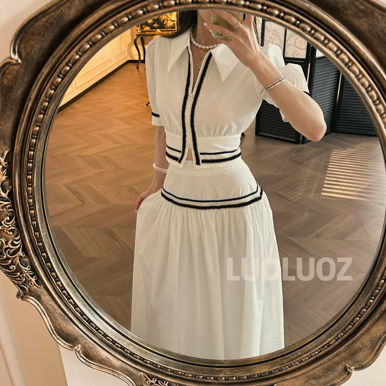 【现货】LUOLUOZ【夏夜星空】棉材质撞色上衣＋半身长裙两件套JF799