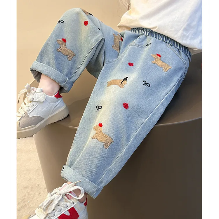 童装2025春秋新款男女童牛仔长裤中腰中小儿童宝宝卡通宽松洋气