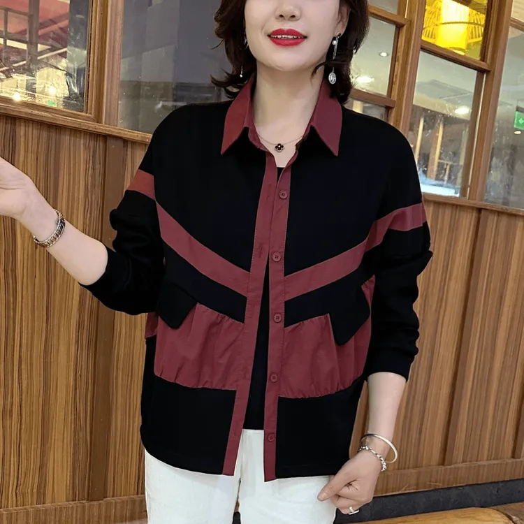 秋季网红新款轻奢高档拼接纯色设计款开衫宽松大码外套