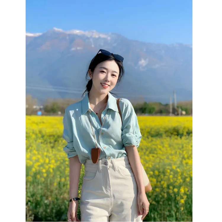 2025时尚新款韩系春游出行衣服欧若风衬衫通勤风外穿裤子小众女装