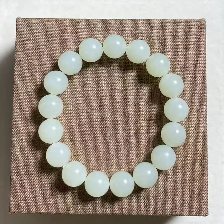 天然新疆和田玉手串12毫米圆珠手链手串单圈素圈精美玉手串