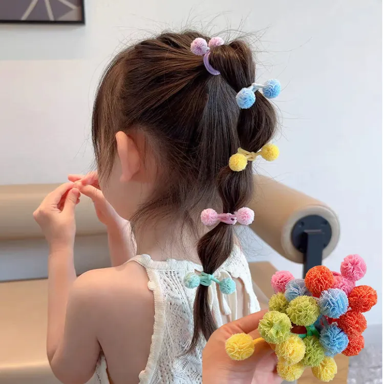 儿童彩色纱球打结发圈小女孩糖果色扎头发皮筋发绳宝宝不伤发头绳