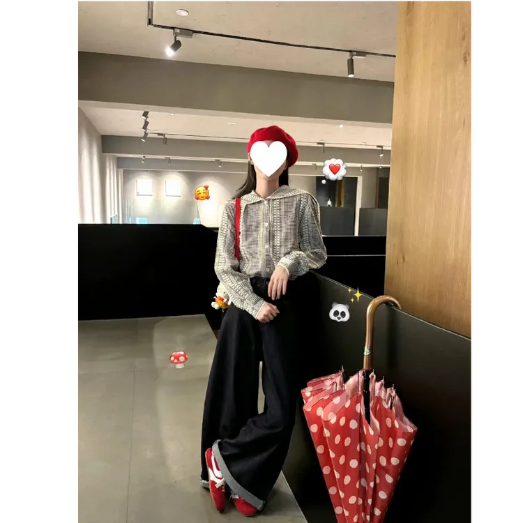 法式花边海军领长袖衬衫女春秋季设计感小众宽松显瘦气质休闲上衣