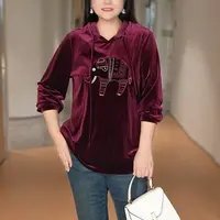 MsShe大码女装2025新款冬装钉珠贴布刺绣丝绒连帽卫衣B2510035