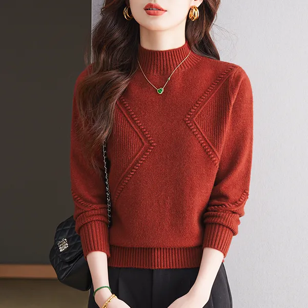 【羊毛衫】洋气百搭厚款半高领冬季女长袖毛衣宽松时尚套头上衣