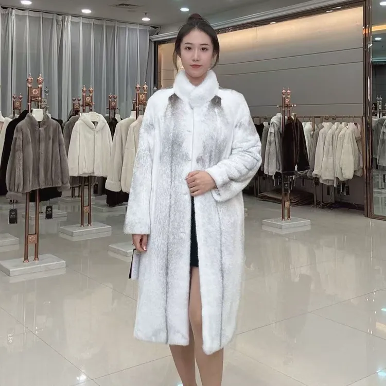 【岚威泷】冬季新款休闲慵懒轻奢翻立领风衣外套设计师水貂皮草貂皮