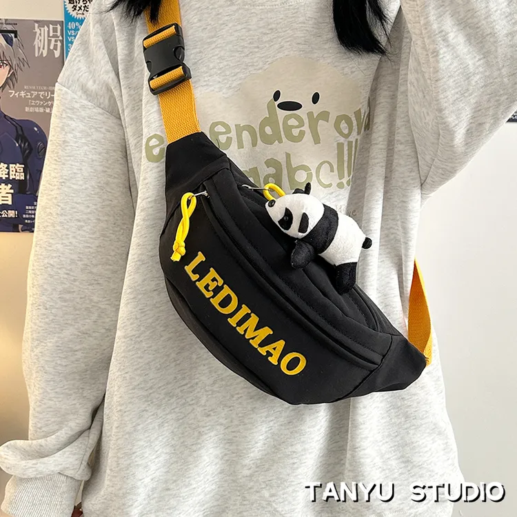 探屿新款字母腰包男女童休闲超酷斜挎包小女孩运动潮流轻便胸包男