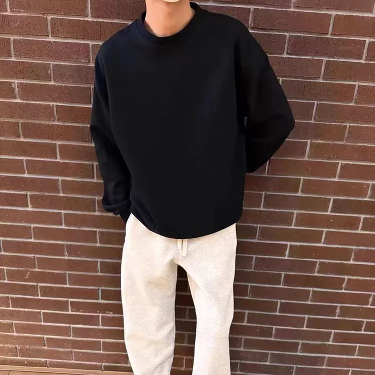 黑色新款男士基础卫衣长袖重磅纯色休闲宽松圆领百搭打底衫上衣女