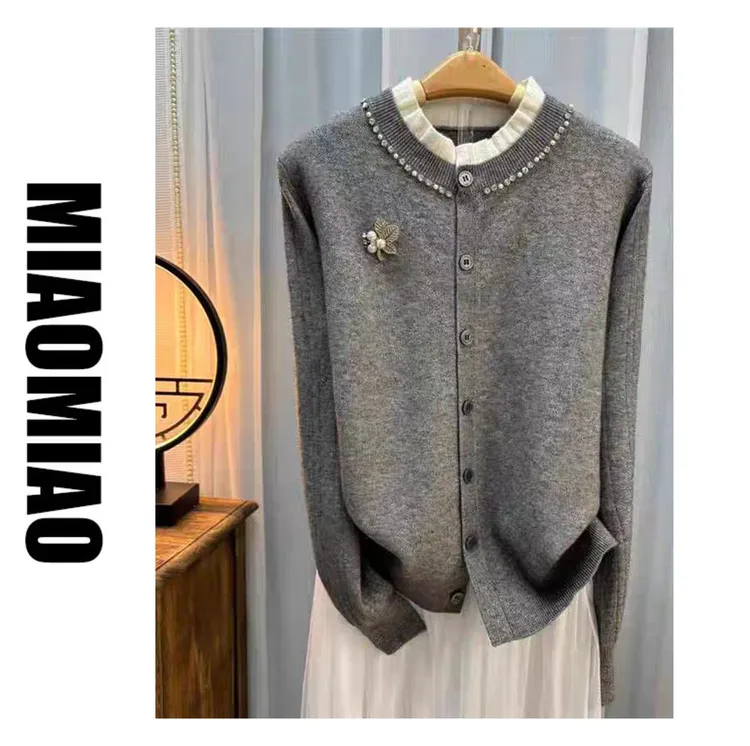 【大码】2500秋冬新款开衫外套百搭休闲针织时尚毛衫翻领女加厚上衣