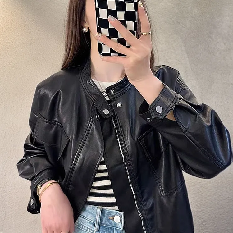 夹克长袖春秋宝藏极简风常规皮衣短款春季拉链休闲薄款时尚25120