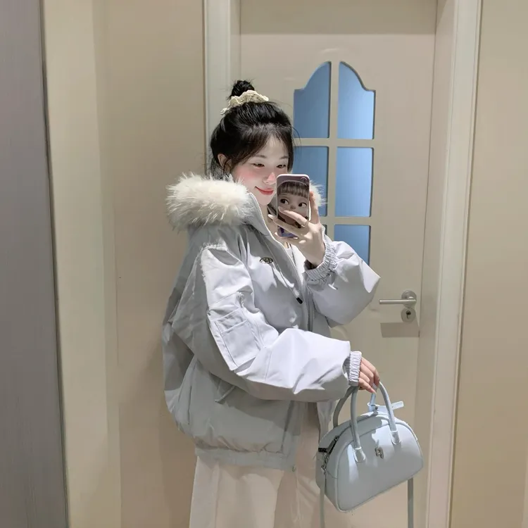 派克服冬季毛领加绒棉衣棉服女赵露思同款2025新款夹棉棉袄潮外套