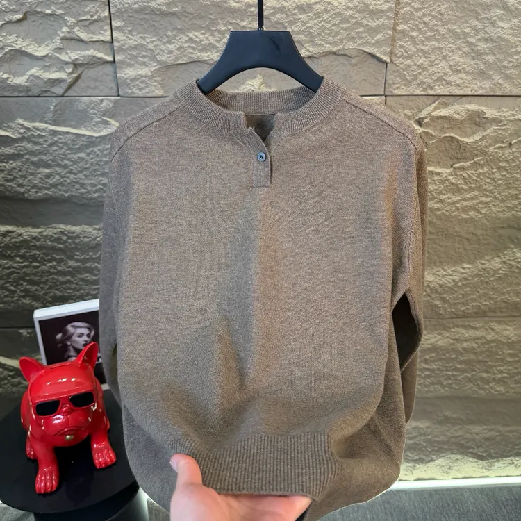 高档亨利领毛衣男士冬季时尚百搭长袖针织衫潮流套头打底衫LO622