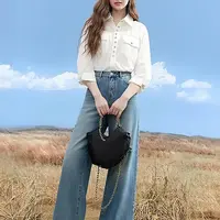 F4277-【摩】简约翻领假口袋单排扣衬衫#XMF57S029