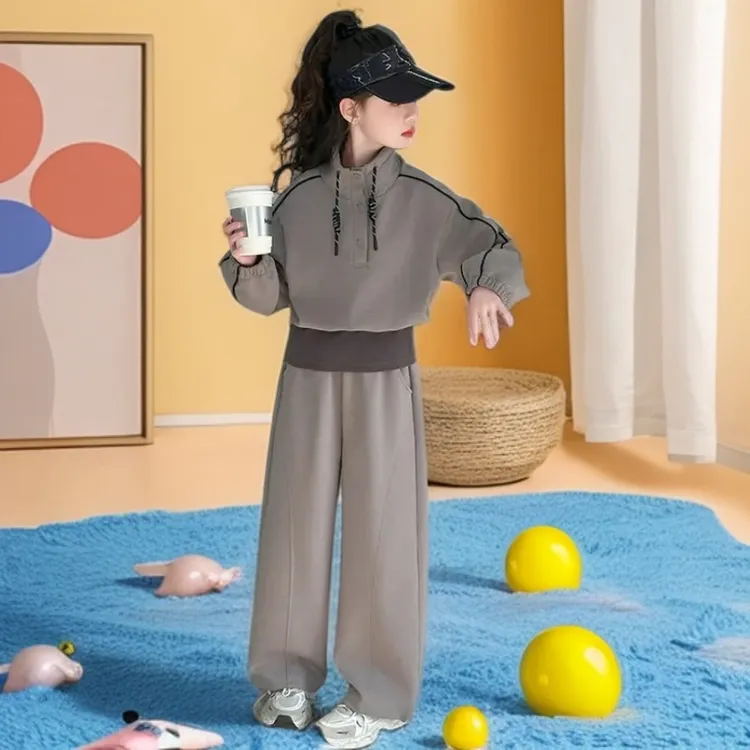 DP女童秋装套装洋气2025新款中大童休闲运动潮酷假两件两件套时髦