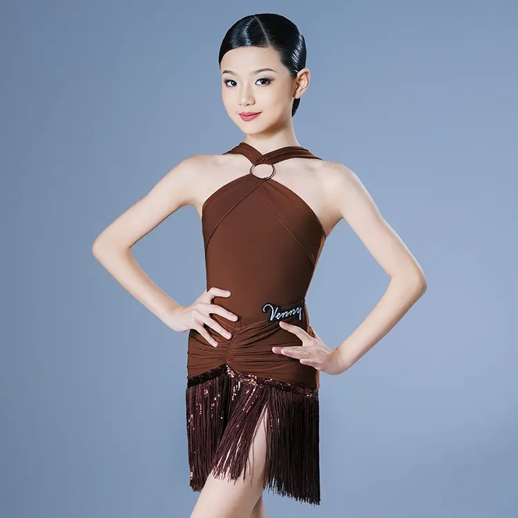 薇妮舞美拉丁舞服时尚夏季新款练功服分体亮片流苏半裙国标训练服