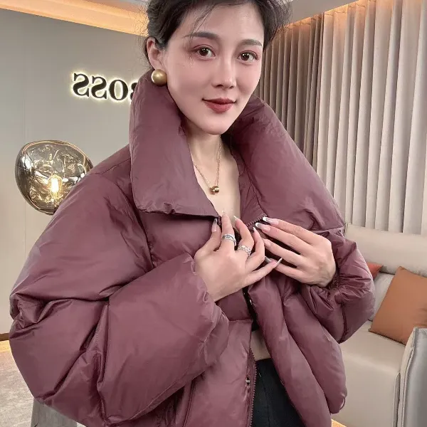 【耿老板6015#C】港风精致设计领短款面包服白鸭绒安心绒羽绒服战袍