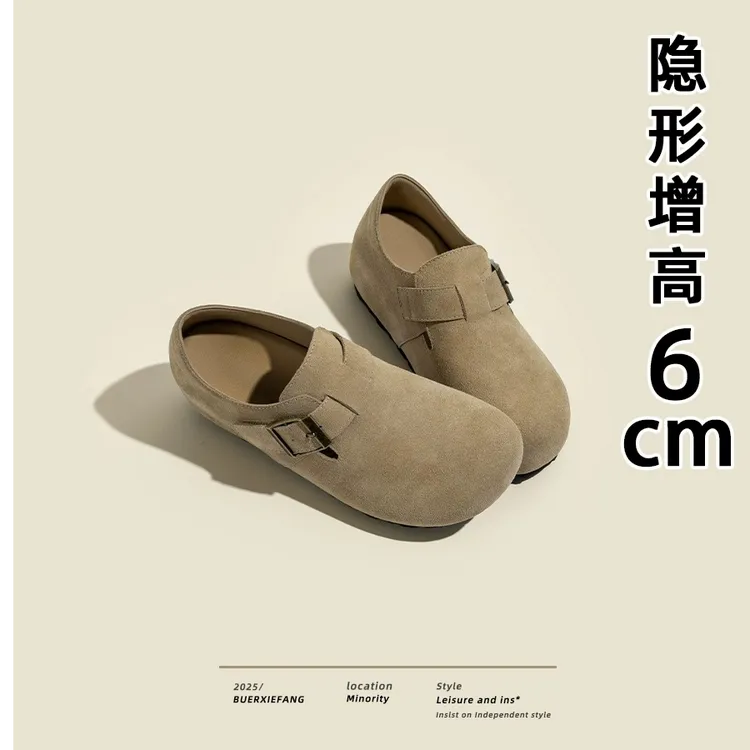 啄木鸟新款内增高6CM全包勃肯鞋女春季法式厚底舒适搭配增高女鞋