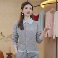 [100%精纺羊毛]柔软~舒适 秋冬上新保暖开衫长袖打底针织衫女7570