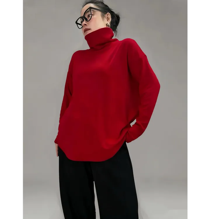 MEETMOS【慕斯堆堆领】慵懒港风宽松薄绒针织高领堆堆领上衣打底衫