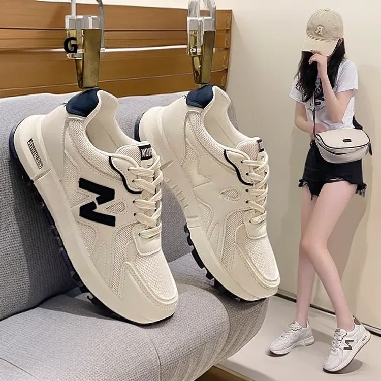 NYING春夏季踩屎感阿甘运动鞋女网面减震跑步鞋透气34码百搭白鞋