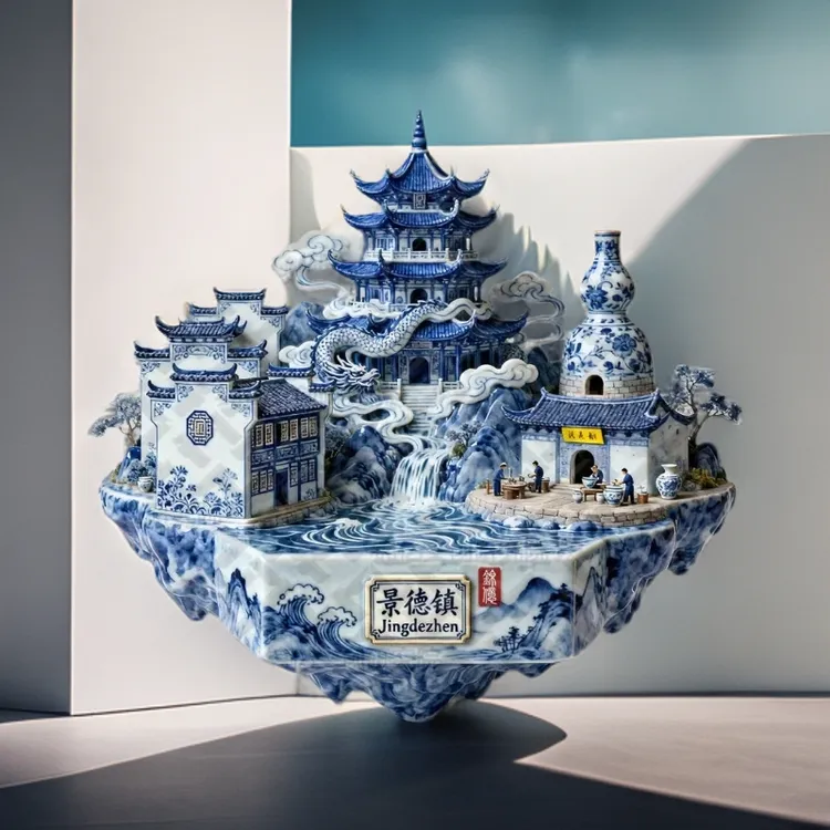 新款景德镇青花瓷金属冰箱贴浮雕磁吸立体伴手礼居家装饰地表礼物