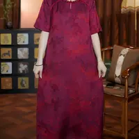 朱砂红色中长连衣裙大气显瘦喜婆婆重磅柜子定制礼服裙子X