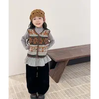 【小梨涡】秋季女童复古针织背心儿童民族风提花马甲坎肩25G173