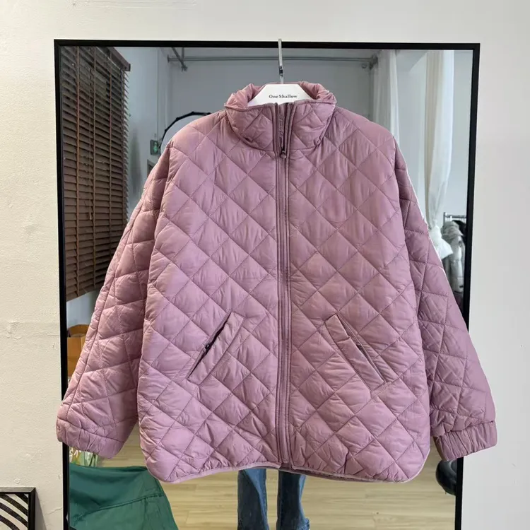 秋冬立领菱格宽松休闲棉衣6854